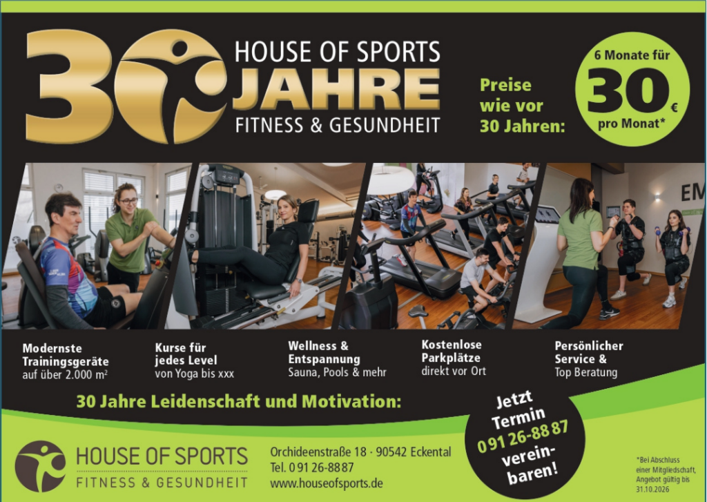 30 Jahre HOUSE OF SPORTS Eckental – Fitness & Gesundheit seit 1996